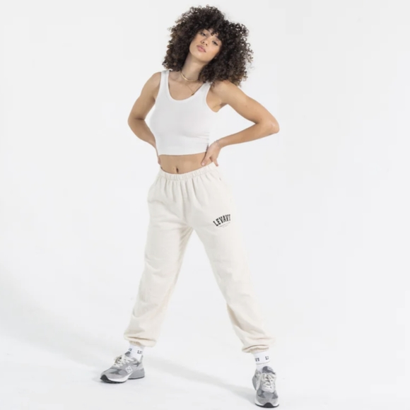 Levavi Varsity Club Made in USA Cotton Sweatpants Medium Bone - Picture 12 of 14